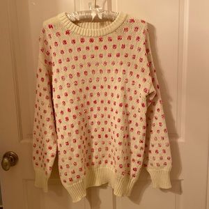 Sweater 100% cotton off-white cream colored with pink accents Great for spring!